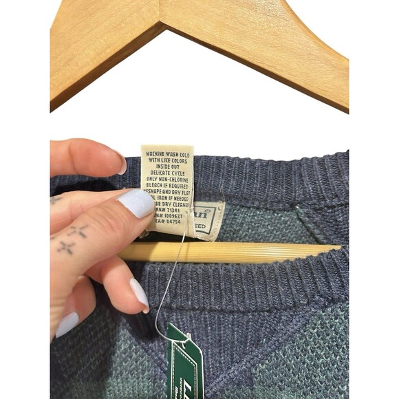 Vintage LL Bean Sweater Deadstock Green XLT Plaid Y2K Winter Outdoor Gorpcore - Picture 7 of 10